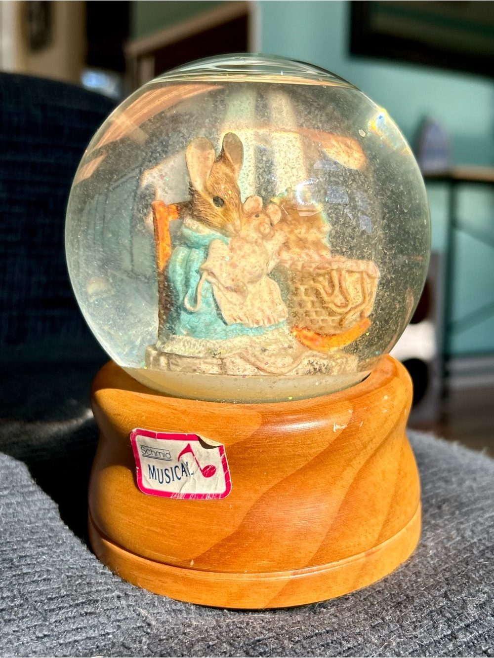 Vintage Schmid Whimsy Cottagecore Beatrix Potter Mice Musical Snowglobe